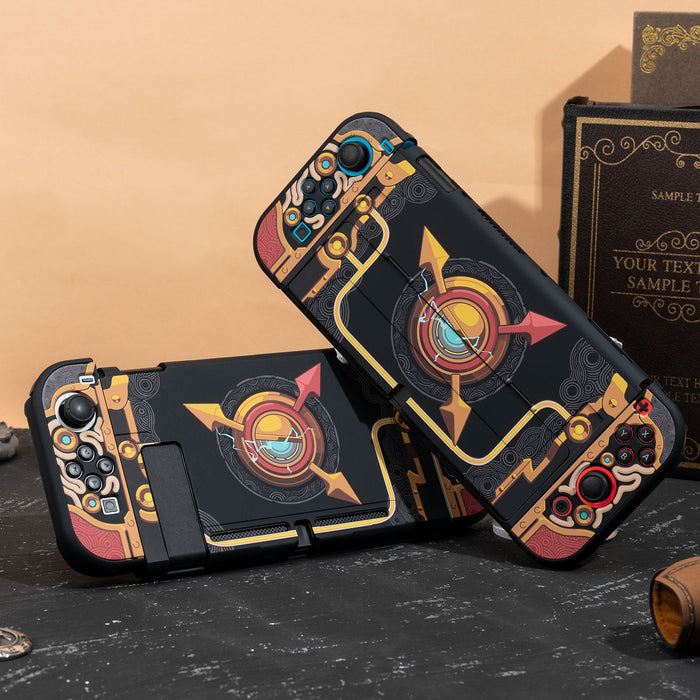 Tears of the Kingdom Purah Pad Switch OLED Case: black, orange abstract retro-futuristic geometric theme, retro-futuristic gr