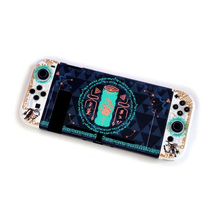 Tears of the Kingdom Switch Case: black, navy blue Egyptian-themed design with an eye motif and stylized figure, graphic, Egy