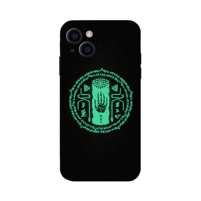 Tears of the Kingdom Zelda Phone Cases: dark brown, black stylized one-eyed cat/creature motif, cartoon, graphic, whimsical s