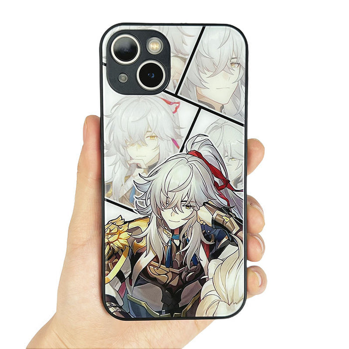 Tempered Glass Phone Case with Characters: black, pink anime-style female character, anime, cartoon style