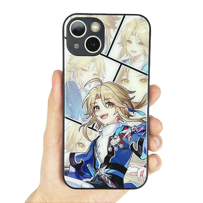 Tempered Glass Phone Case with Characters: black, pink anime-style female character, anime, cartoon style