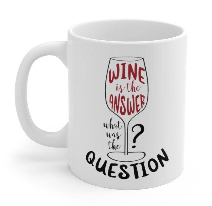 The Answer is Wine: A Mug for the Inquisitive: white, black wine theme, playful typography graphic style