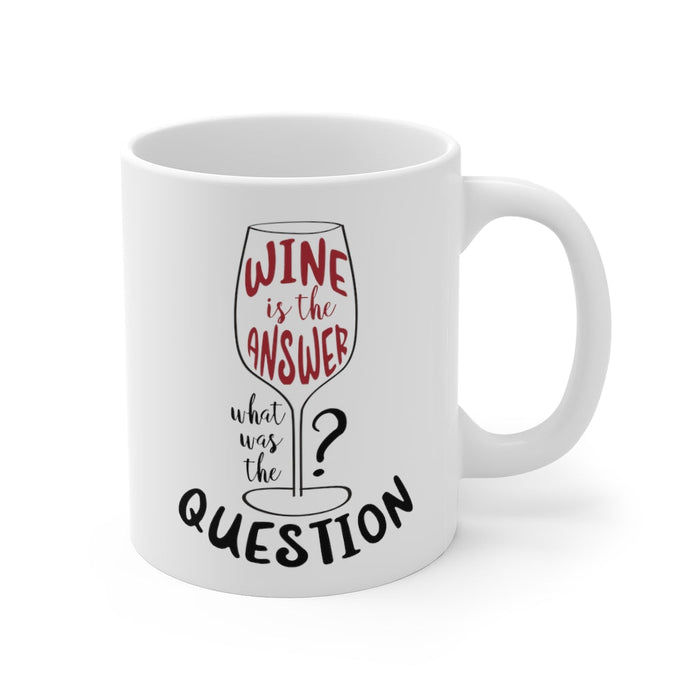The Answer is Wine: A Mug for the Inquisitive: white, black wine theme, playful typography graphic style