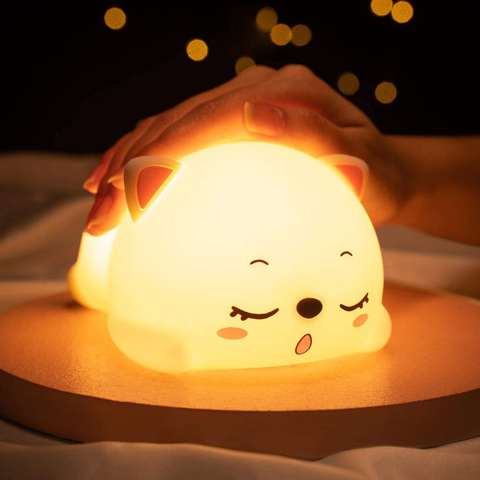 The Big Bear Silicone Toy Lamp: warm yellow, orange cat character, kawaii cartoon style