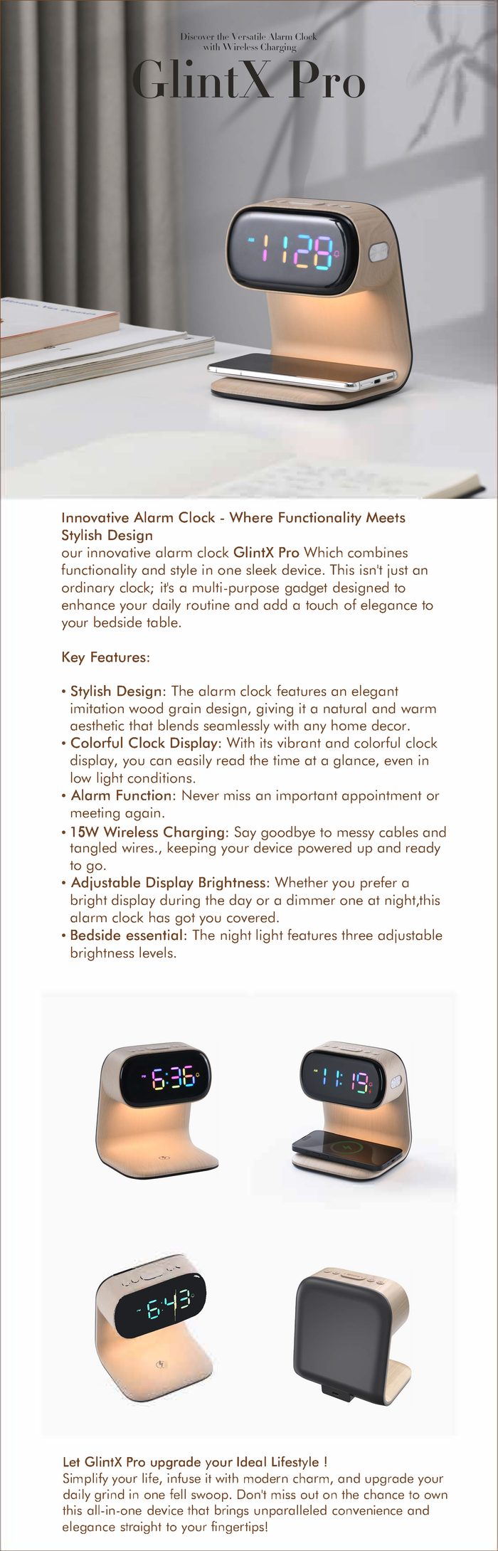 Three-in-One RGB Lamp Charging Clock
