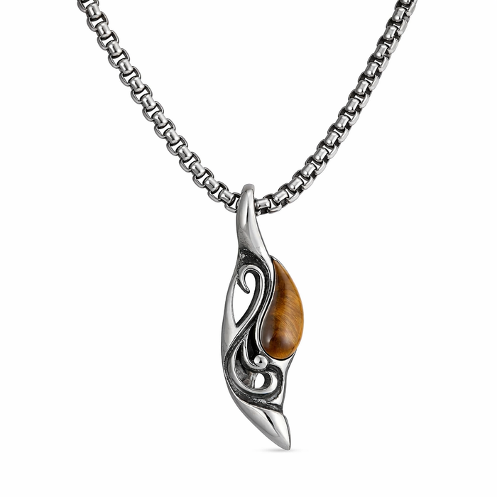 Tiger Eye Stone Necklace with a Hanging Pendant Default