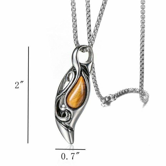 Tiger Eye Stone Necklace with a Hanging Pendant: silver, brown pendant necklace, ornate, gothic-inspired style