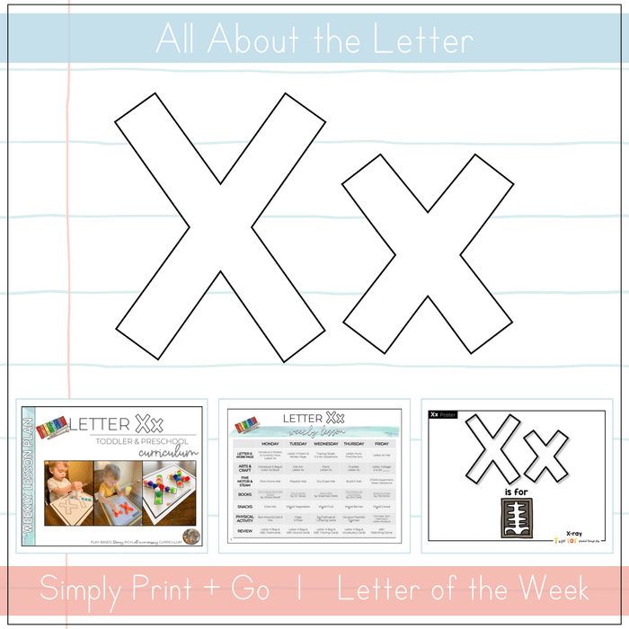 Educational materials for teaching the letter Xx, including worksheets and activities for toddlers and preschoolers.