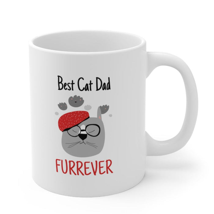 Top Cat Father Mug: white, gray cat dad theme, cartoon, playful style