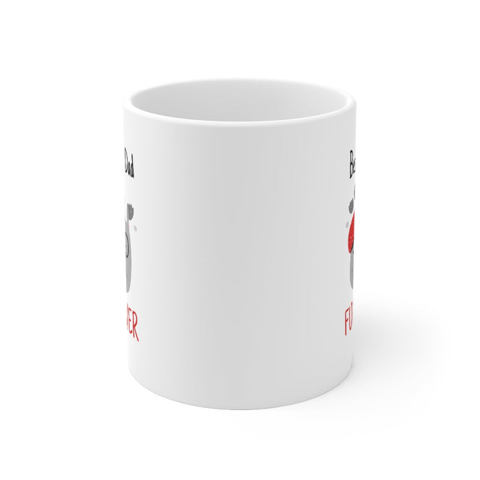 Top Cat Father Mug: white, gray cat dad theme, cartoon, playful style