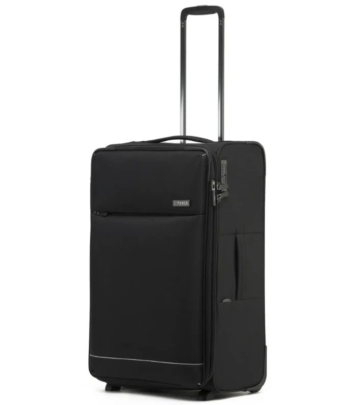 Black tosca so lite 67 cm trolley case with tsa locks deluxe jacquard fabric and subtle white stitching along base