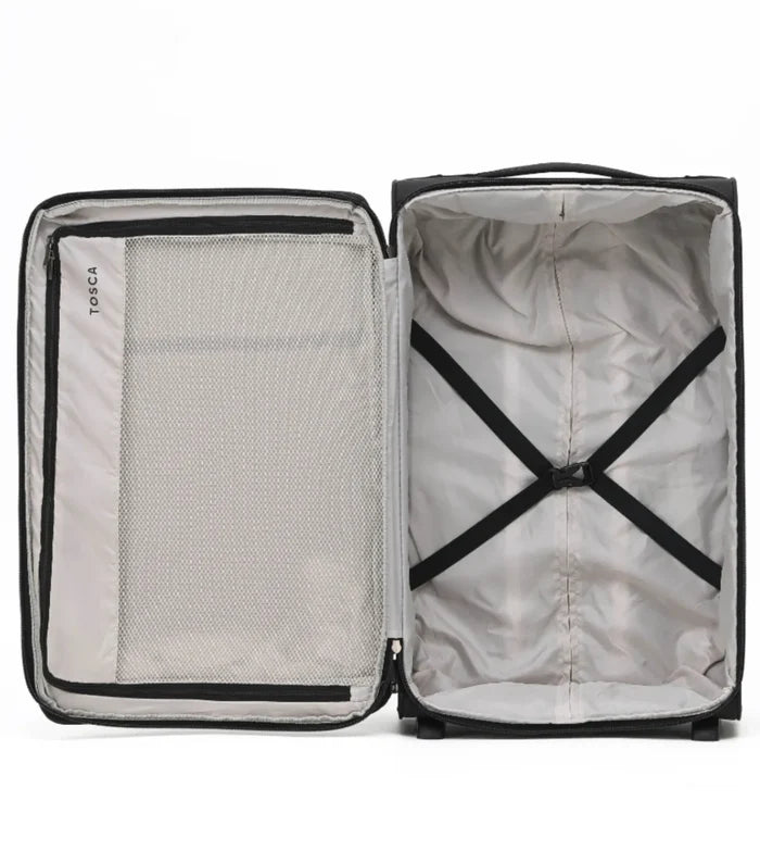 Black tosca so lite 67 cm 2-wheel trolley case with silver interior mesh pocket tsa locks deluxe jacquard lining