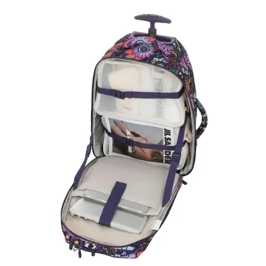 Tosca Paisley Wheel Backpack Roomy Comnpartment