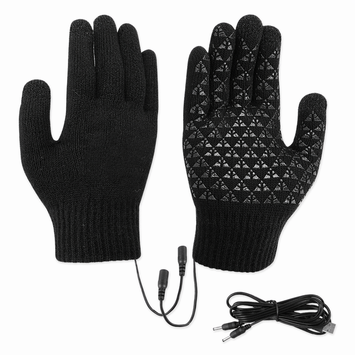 Touchscreen Knit Gloves for Men with Heating Feature Black