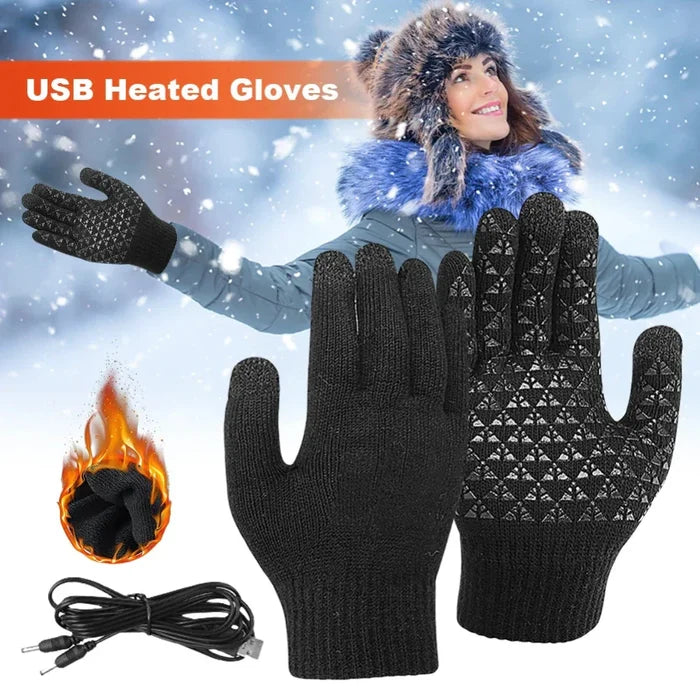 Touchscreen Knit Gloves for Men with Heating Feature: black USB heated gloves, functional winter accessory style