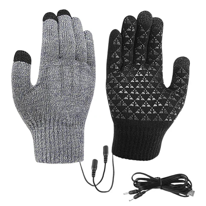 Touchscreen Knit Gloves for Men with Heating Feature: black USB heated gloves, functional winter accessory style