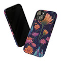 Tough Cases with a Fusion of Floral Designs: dark navy, purple floral garden theme, botanical illustration, colorful style