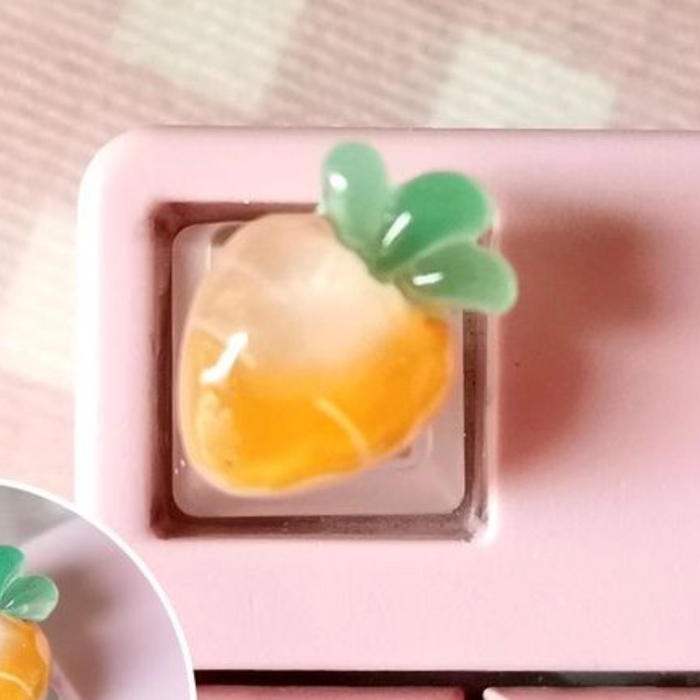 Translucent Keyboard Keycap Set, 6 Pieces for Gaming with Fruit Design: pink, white fruit-themed, kawaii style