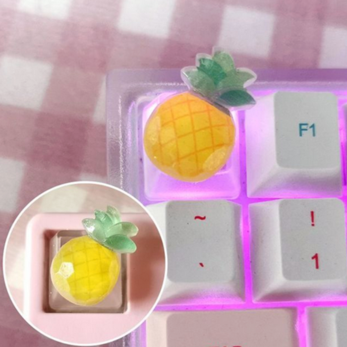 Translucent Keyboard Keycap Set, 6 Pieces for Gaming with Fruit Design: pink, white fruit-themed, kawaii style
