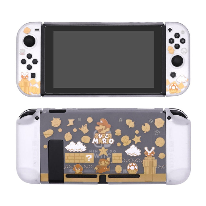 Translucent Mario Switch Case with Protection: white, gray Super Mario, cartoon pixel-art gaming theme style