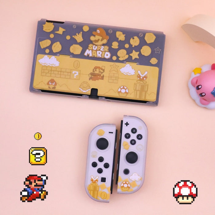 Translucent Mario Switch Case with Protection: white, gray Super Mario, cartoon pixel-art gaming theme style