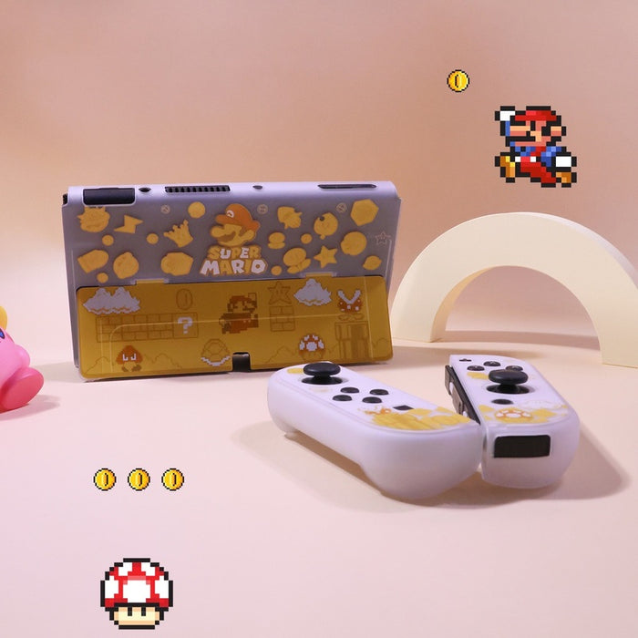 Translucent Mario Switch Case with Protection: white, gray Super Mario, cartoon pixel-art gaming theme style