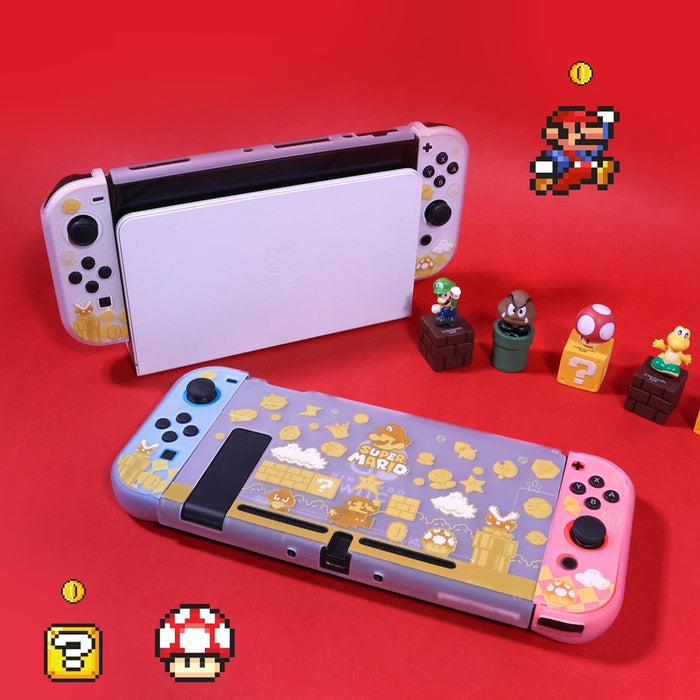 Translucent Mario Switch Case with Protection: white, gray Super Mario, cartoon pixel-art gaming theme style