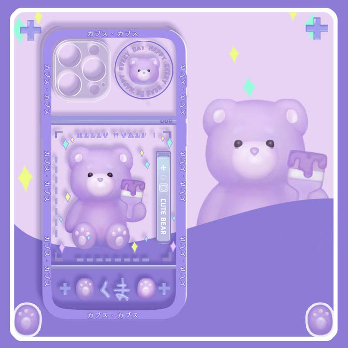 Transparent Gummy Bear Phone Case: lavender, purple purple bear character, kawaii cartoon style