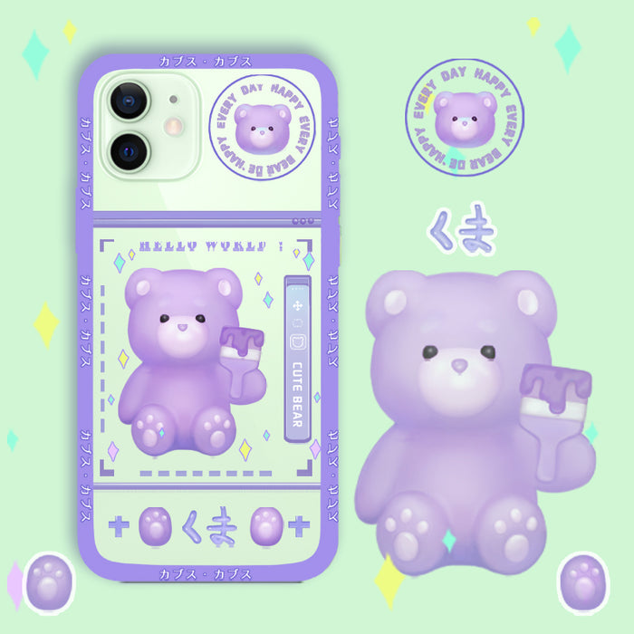 Transparent Gummy Bear Phone Case: lavender, purple purple bear character, kawaii cartoon style