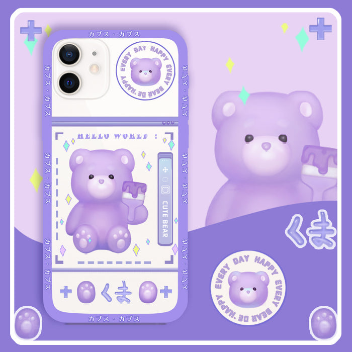 Transparent Gummy Bear Phone Case: lavender, purple purple bear character, kawaii cartoon style