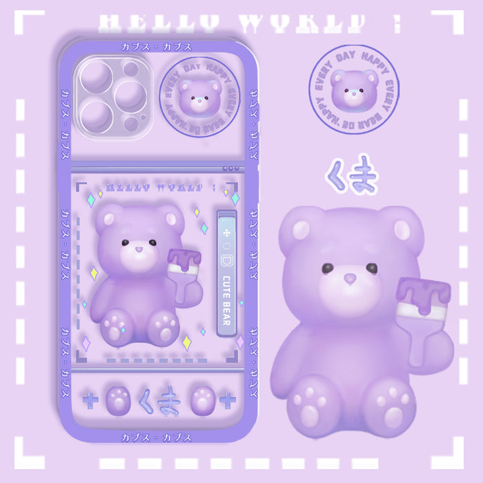 Transparent Gummy Bear Phone Case: lavender, purple purple bear character, kawaii cartoon style