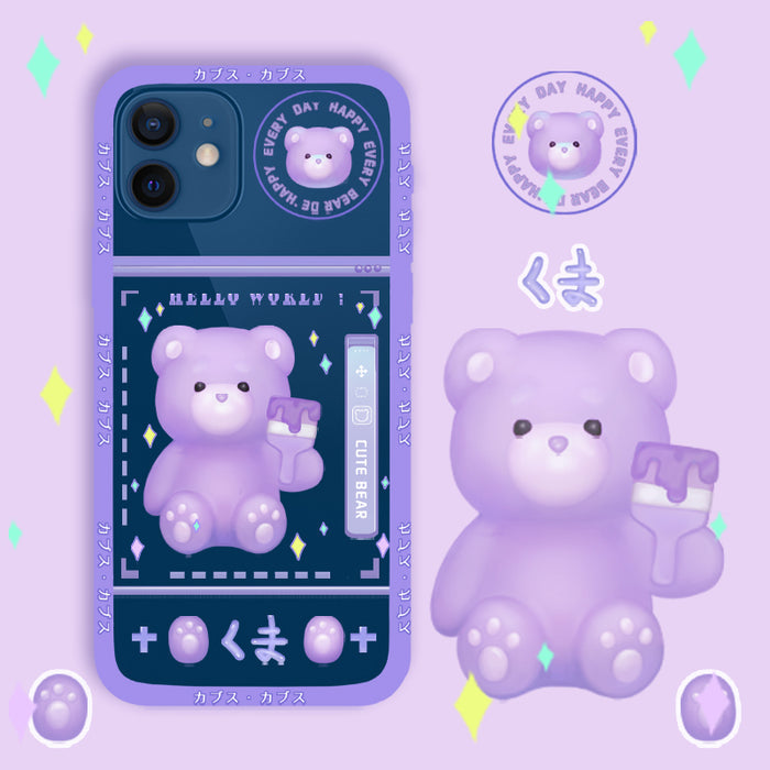 Transparent Gummy Bear Phone Case: lavender, purple purple bear character, kawaii cartoon style