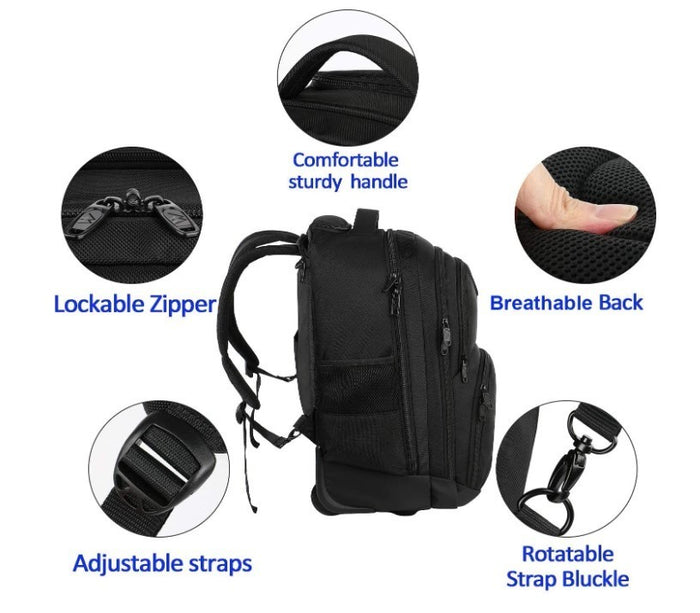 Travel Backpack with Wheels, Rucksack Wheels Cabin Size Wheeled Case Black -141