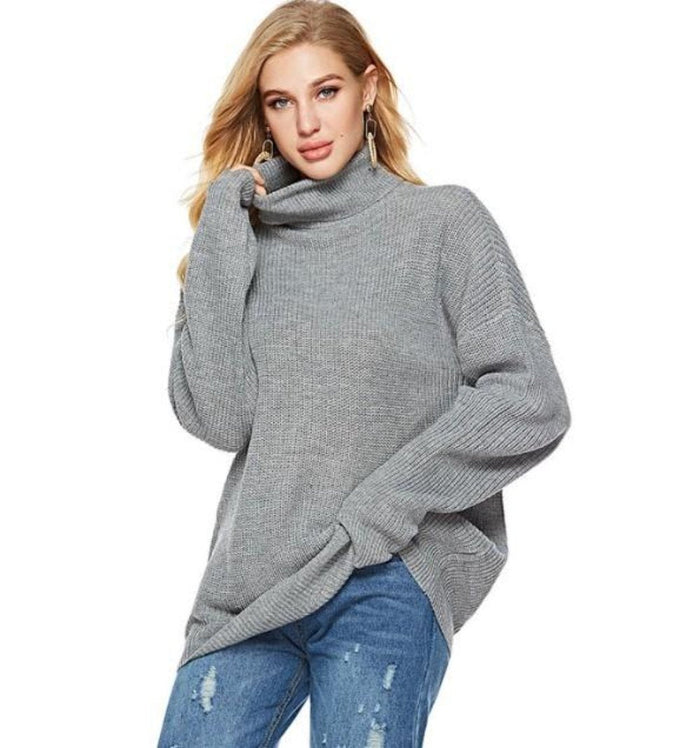 Trendy Women's Turtleneck Pullovers: gray turtleneck sweater, minimal casual style
