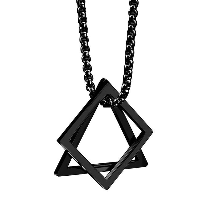 Triangle and Square Geometric Necklace: black, silver pendant necklaces, minimal geometric style
