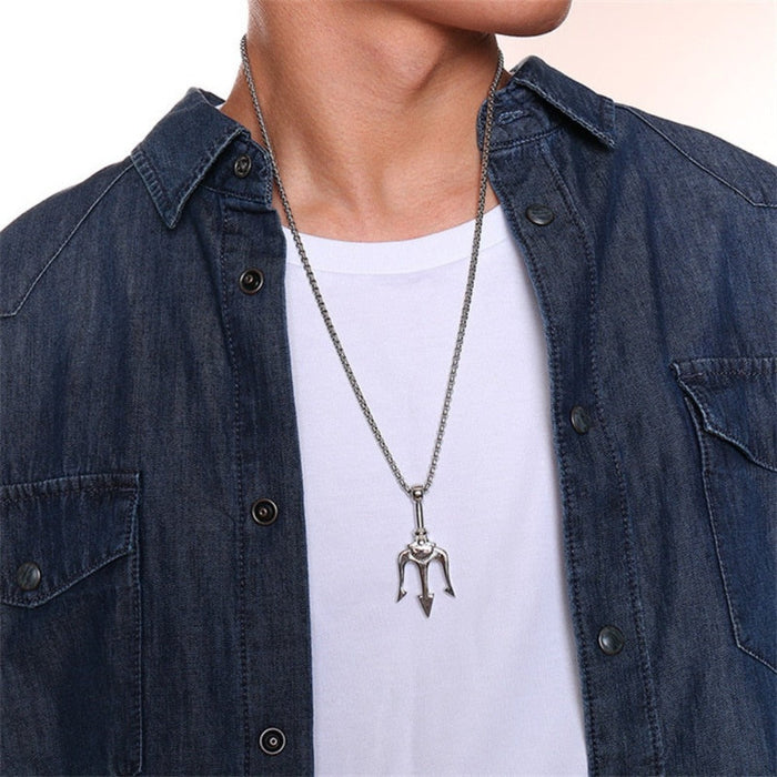 Trident Necklace, Sea King Edition: silver, dark gray helmet-shaped pendant, themed, rugged style