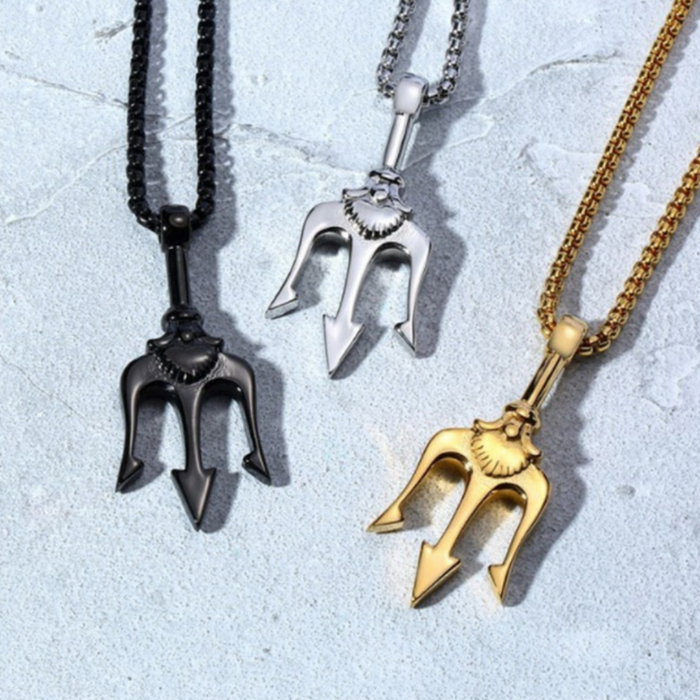Trident Necklace, Sea King Edition: silver, dark gray helmet-shaped pendant, themed, rugged style