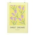 Tulip Dreams Poster: pale yellow, pink stylized tulip flowers, minimal, botanical illustration style