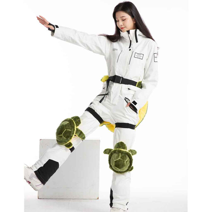 Turtle Snowboard Butt Pads with Knee Pads: olive green, dark green turtle, cartoon style