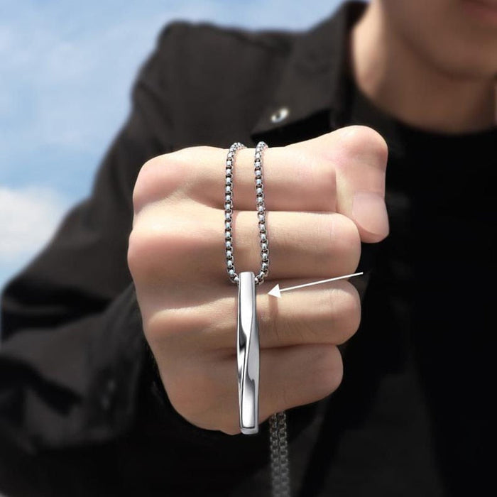 Twisted Stainless Steel Necklace Bar: silver, black pendant necklace, minimal style