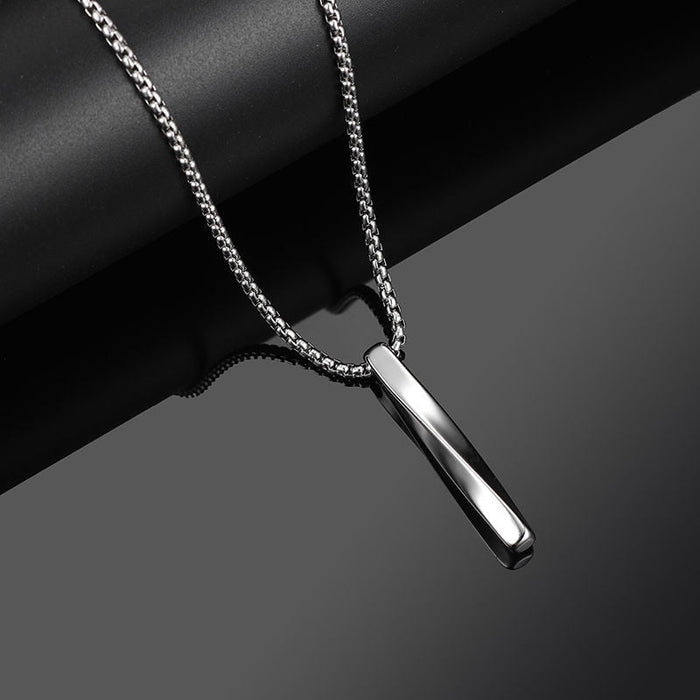 Twisted Stainless Steel Necklace Bar: silver, black pendant necklace, minimal style
