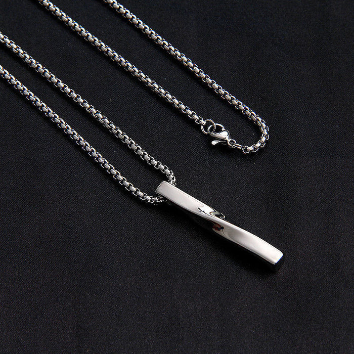 Twisted Stainless Steel Necklace Bar: silver, black pendant necklace, minimal style