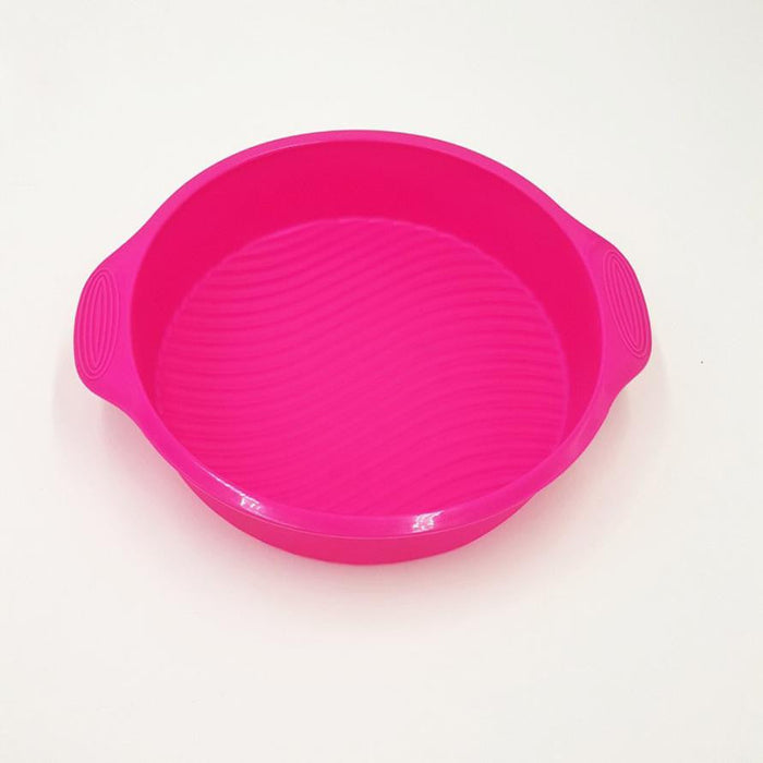 Two Pieces Set of 9-inch Circular Silicone Cake Molds for DIY 3D Cake Shapes: dark gray, lime green stacked round baking pans