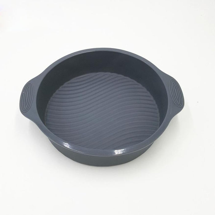 Two Pieces Set of 9-inch Circular Silicone Cake Molds for DIY 3D Cake Shapes: dark gray, lime green stacked round baking pans