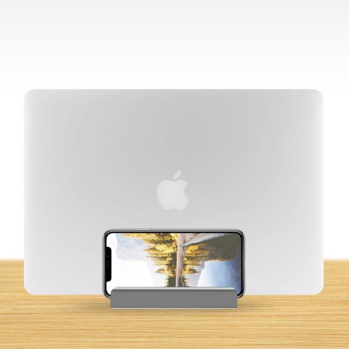 Two Slot Vertical Notebook Holder: gray, black multi-device charging/holding stand, minimal style