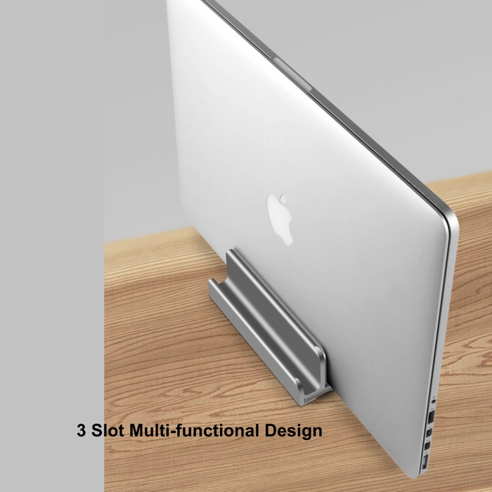 Two Slot Vertical Notebook Holder: gray, black multi-device charging/holding stand, minimal style