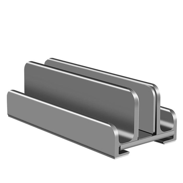 Two Slot Vertical Notebook Holder: gray, black multi-device charging/holding stand, minimal style