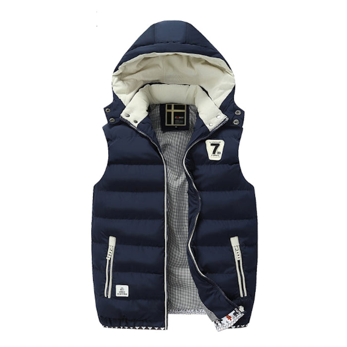 Two Tone Khaki Hooded Men's Puffer Vest: beige, off-white hooded puffer vest, casual sporty style