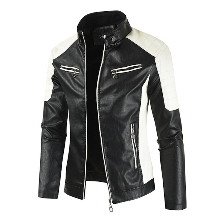 Two-Toned Faux Leather Motorcycle Jacket for Men: black, red jacket, motorcycle/biker style