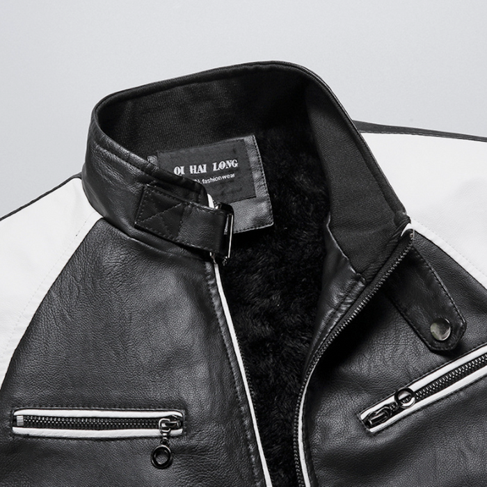 Two-Toned Faux Leather Motorcycle Jacket for Men: black, red jacket, motorcycle/biker style